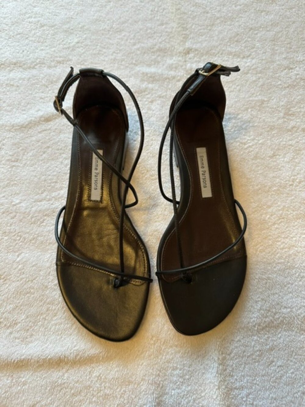 Emme Parsons String Sandals in Black Nappa Leather, Size 37, Brand New